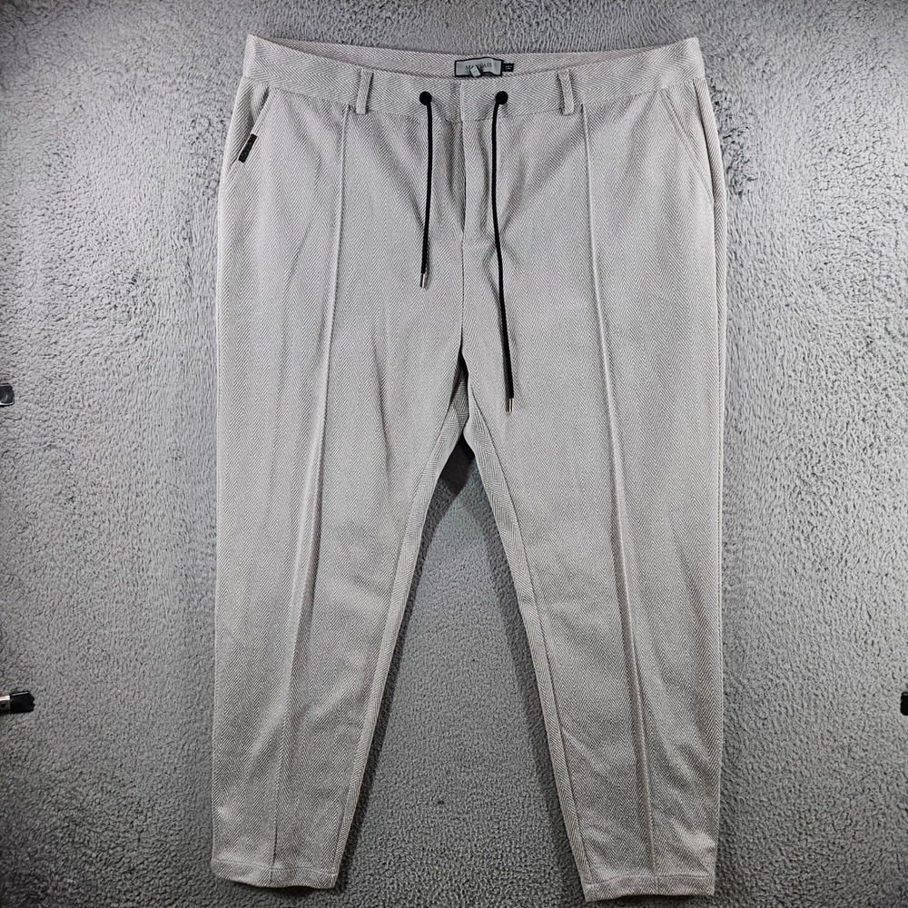 Mauvais Mens Herringbone Tapered Trousers Grey White Drawstring Waist Size 42